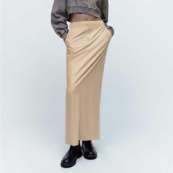 Zara Midi Faux Leather Skirt New - Picture 2 of 9